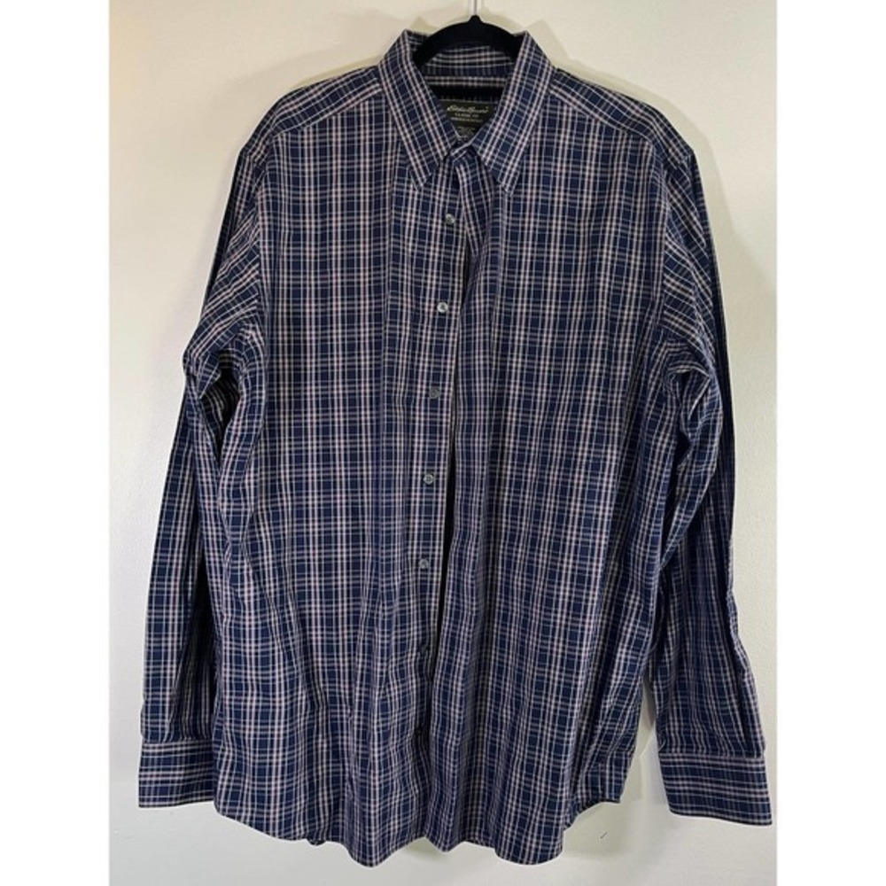 Eddie Bauer Classic Fit Wrinkle Resistant Large Tall Long Sleeve Blue‎ Plaid